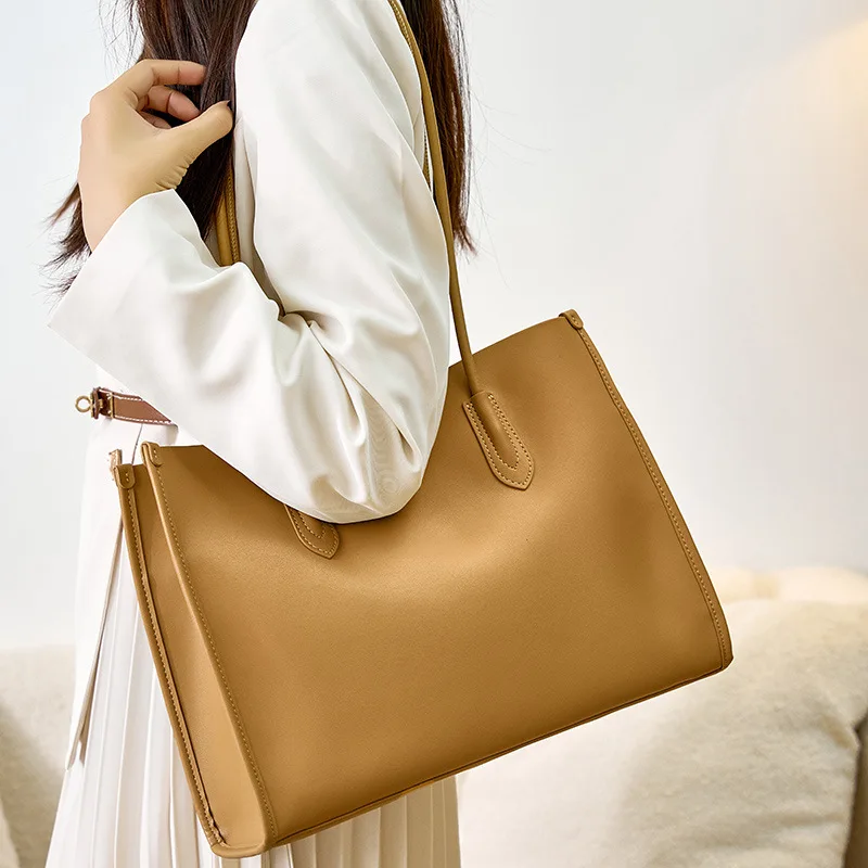 Fashion Women Tote Bag New Large Capacity Cow Leather Leisure Solid Color Commute Versatile Female Shoulder Bags