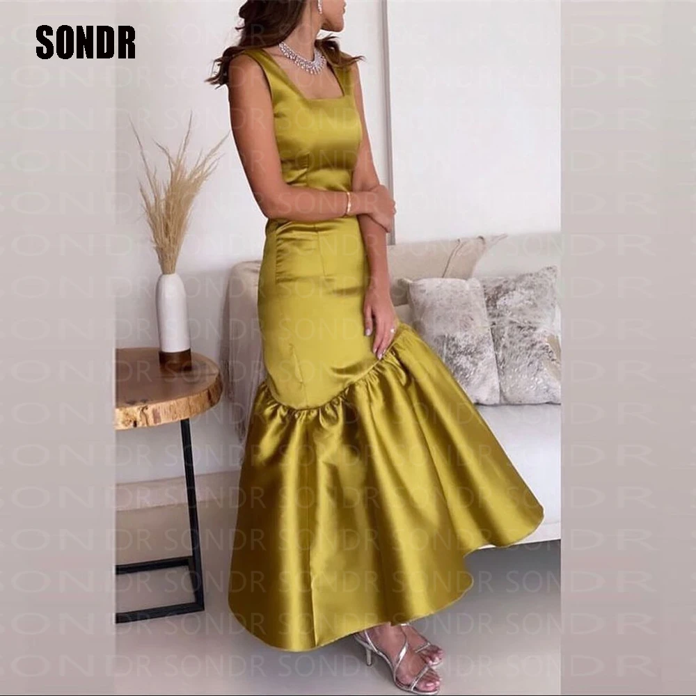 

SONDR Yellow Simple Short Strapless Evening Dresses Sleeveless Stain Dubai Party Club Vestidos Prom Night Dresses For Women 2023