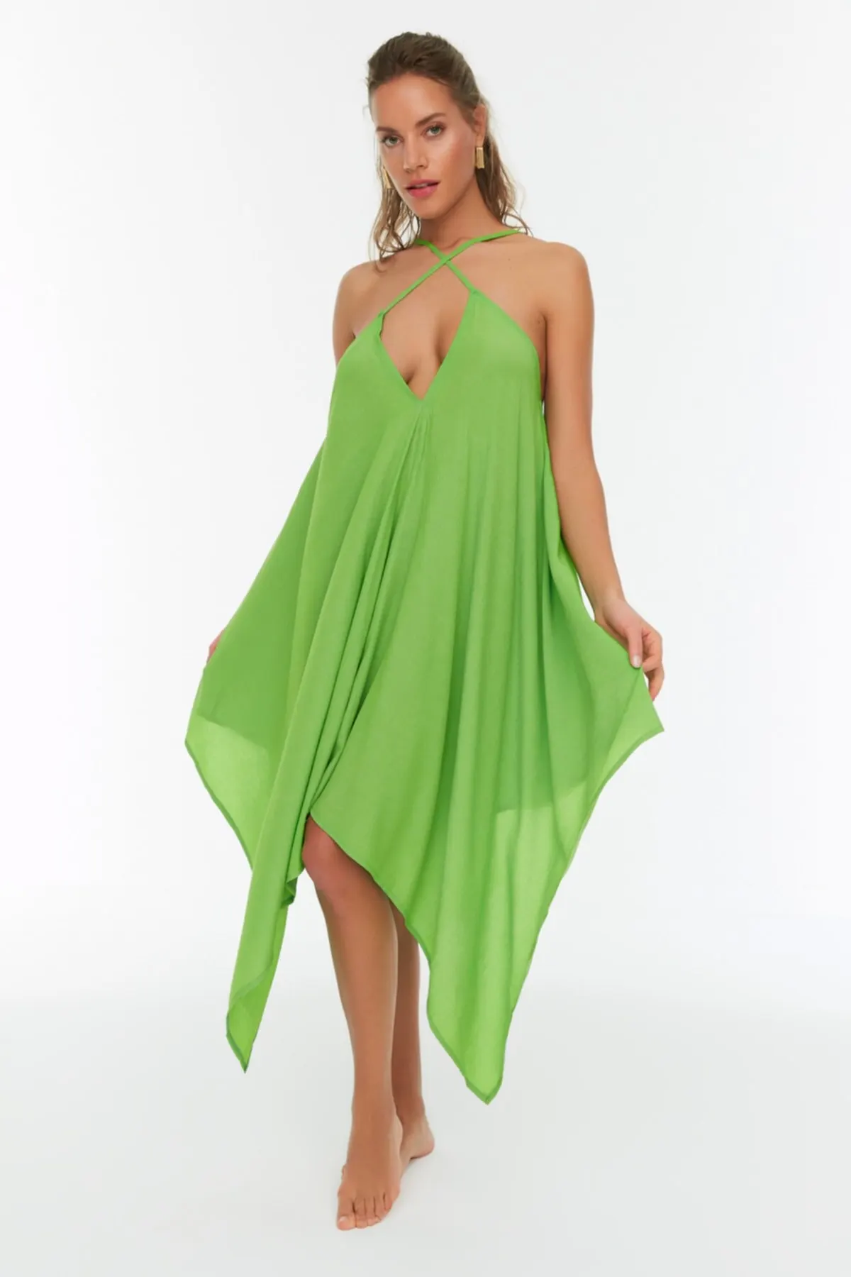 

Women's Dress Green Back Detailed Fashion Casual Casual Casual Casual Casual Short Sleeve Summer Boho Beach Dress