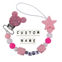 custom name baby girl silicone pacifier clips teething beads binky holder food grade chew nurse toy baby teether bracele