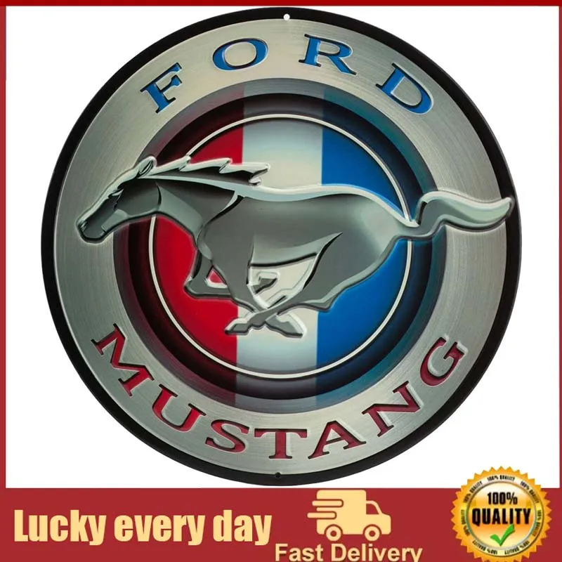 

Open Road Brands Ford Mustang Round Embossed Metal Sign - Vintage Ford Mustang Sign for Garage or Man Cave