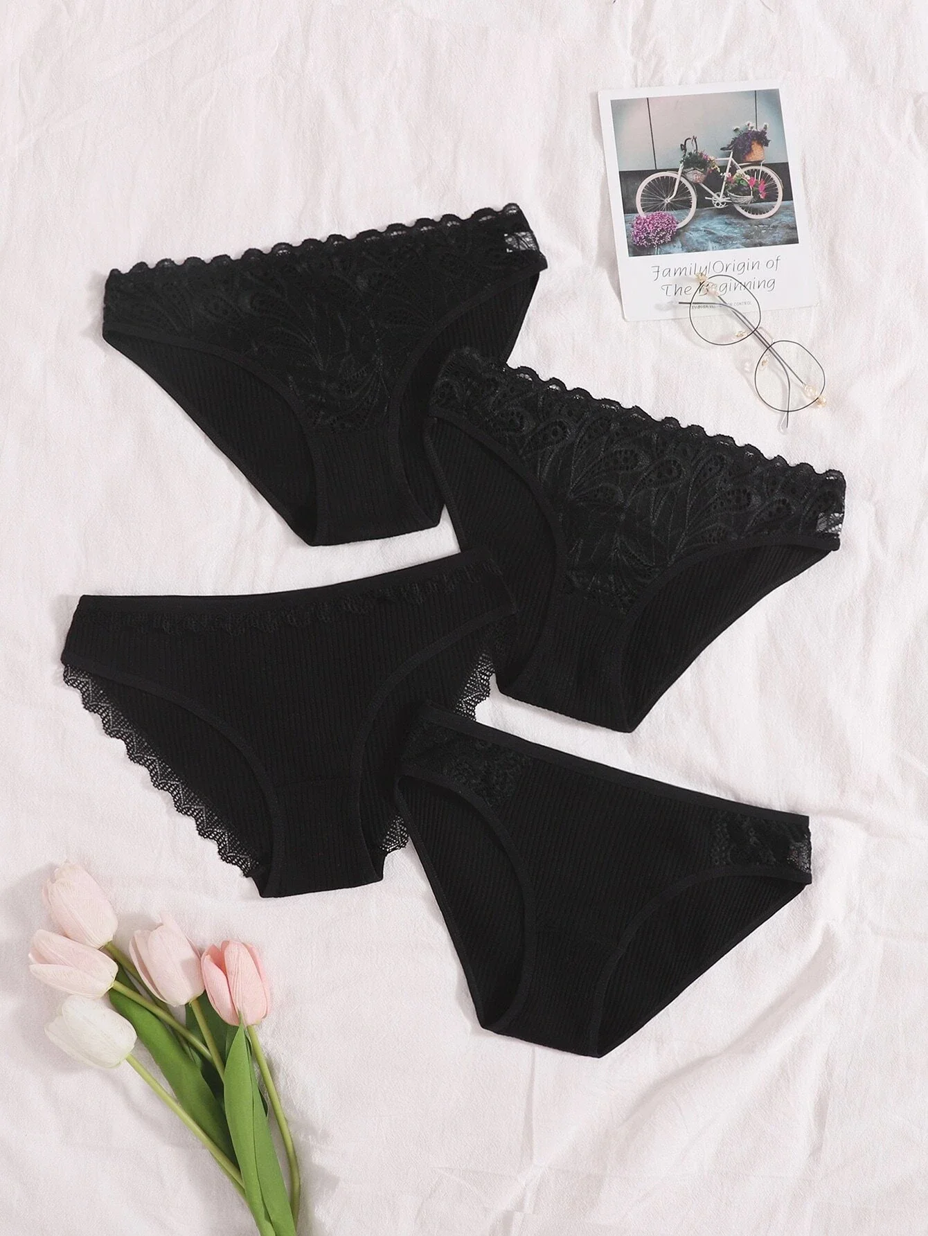 

4pack Contrast Lace Panty Set