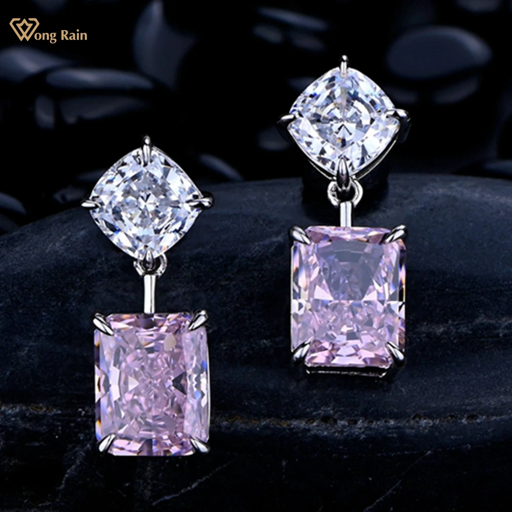 

Wong Rain 100% 925 Sterling Silver Crushed Ice Cut 8*10MM Lab Sapphire Citrine Aquamarine Gemstone Fine Dangle Earrings Jewelry
