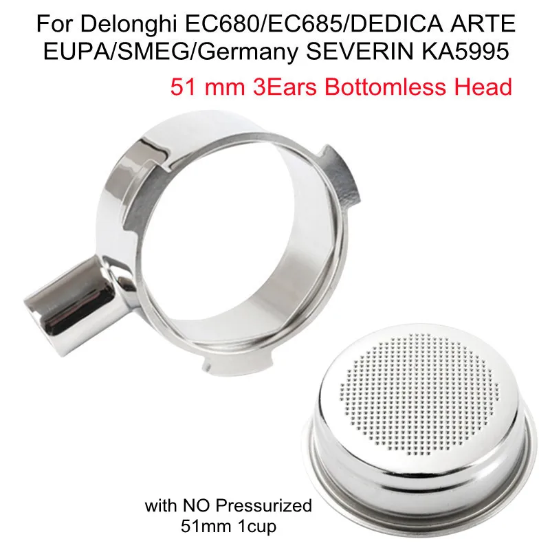 

Бездонная головка портафильтра 51 мм нержавеющая сталь для Delonghi EC680 EC685