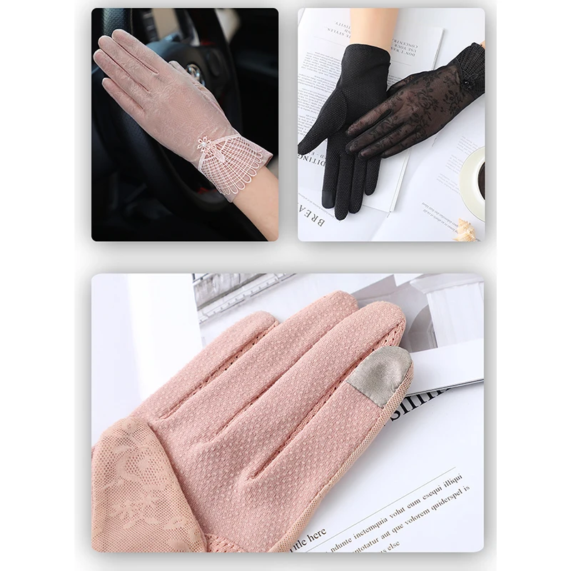 

Women Jacquard Lace Gauze Gloves Mitt Sunscreen Stretch Driving Batcave Lolita Harajuku Uv Slip Resistant Breathable Guantes