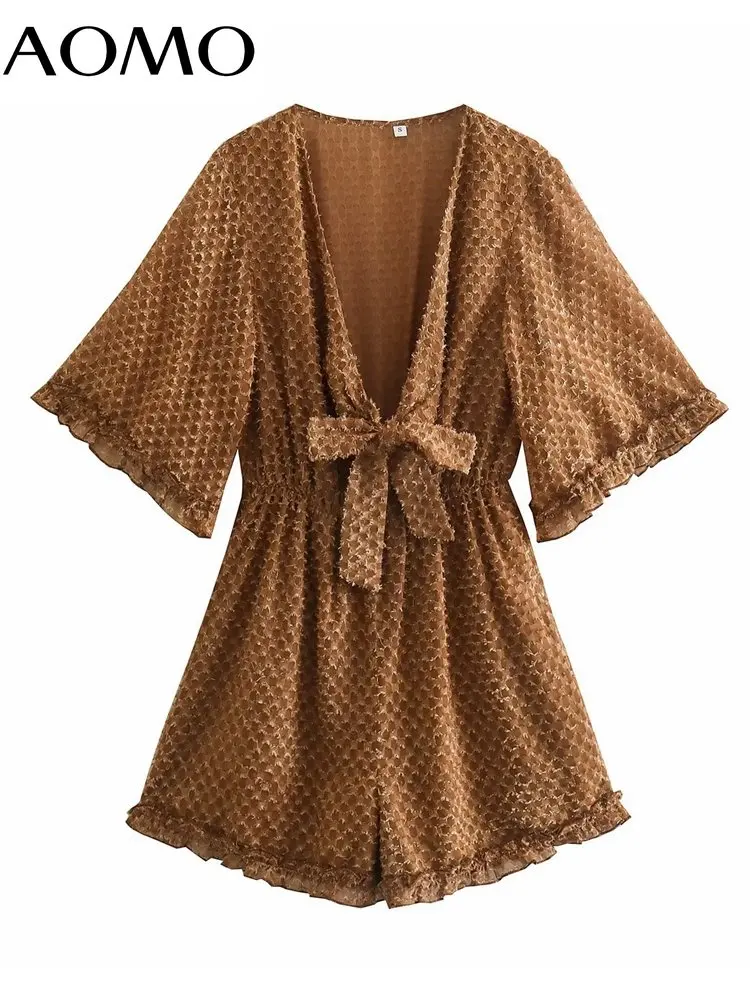 

Женский комбинезон с бантом AOMO, комбинезоны с коротким рукавом, женские повседневные шикарные комбинезоны 1F88A