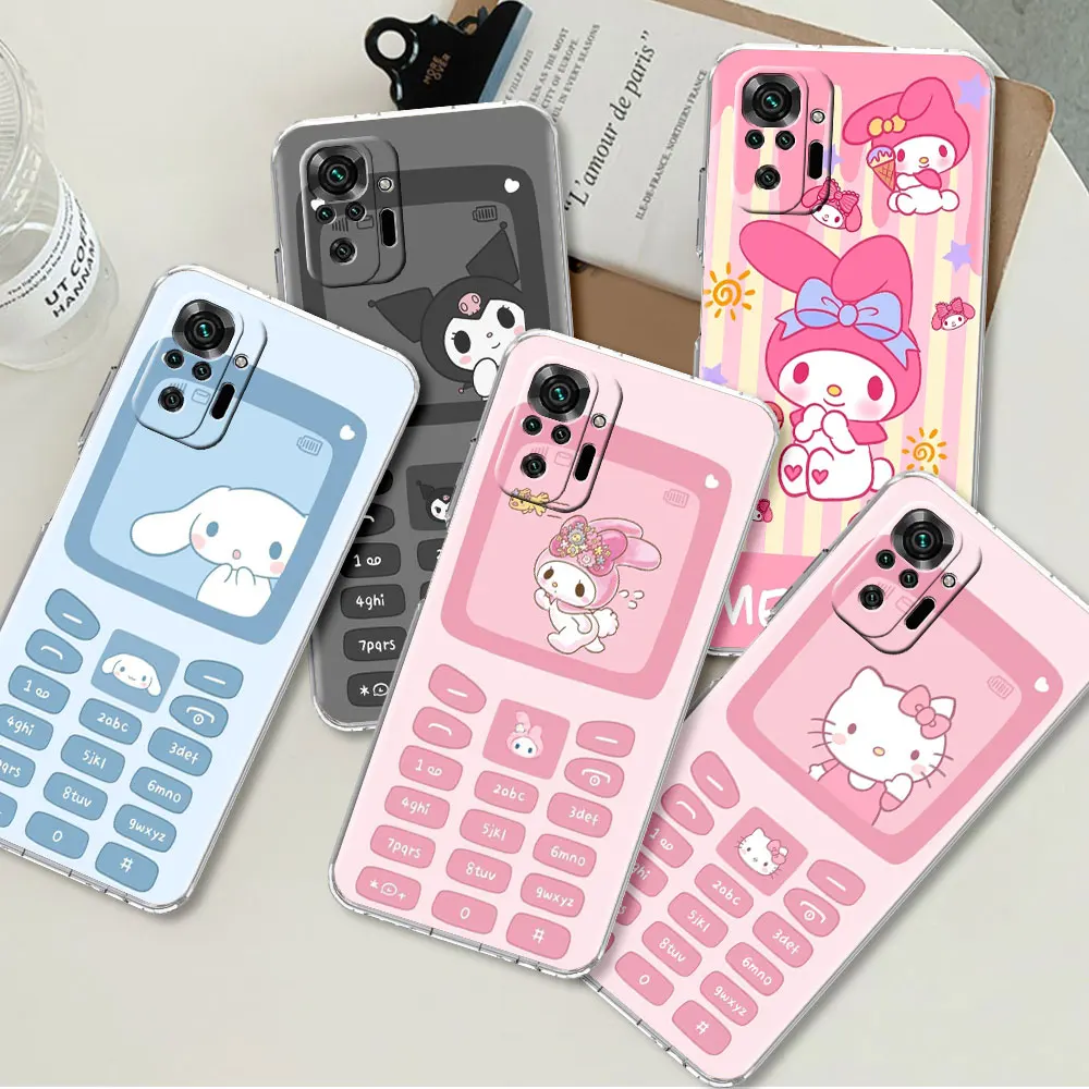 

Case For Xiaomi Redmi Note 10 9 11 Pro K40 9A 9C 9T 10C 8 8T 10S 9S 7 TPU Funda Clear Soft Phone Cover Sanrio Hello Kitty Melody