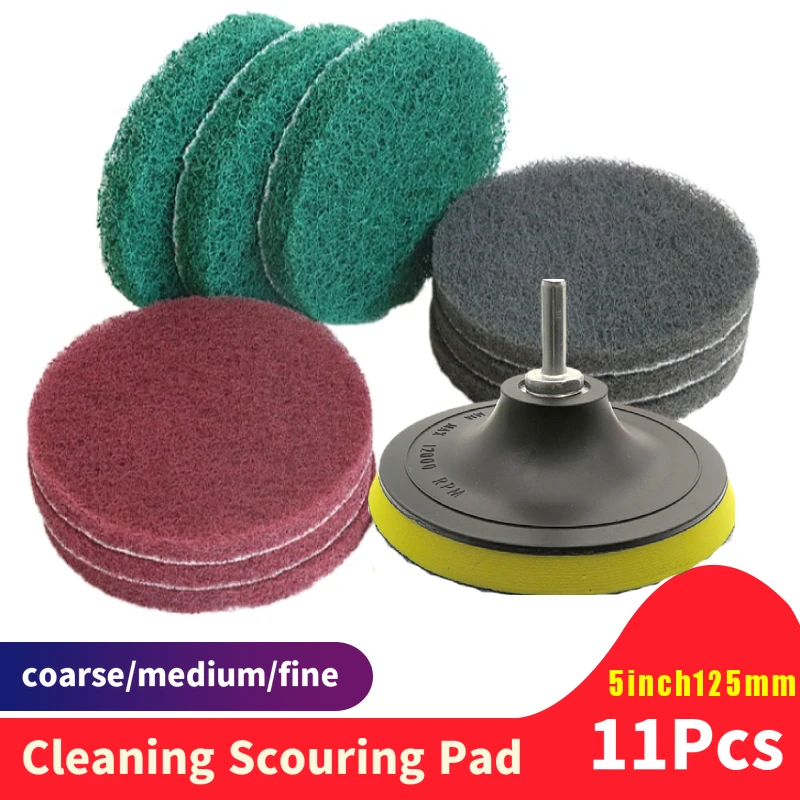 

5inch 125MM Power Scrub Pads for Drill Polish Scouring Pad Hook & Loop Non-woven Abrasive Sanding Disc industrial Cleaning