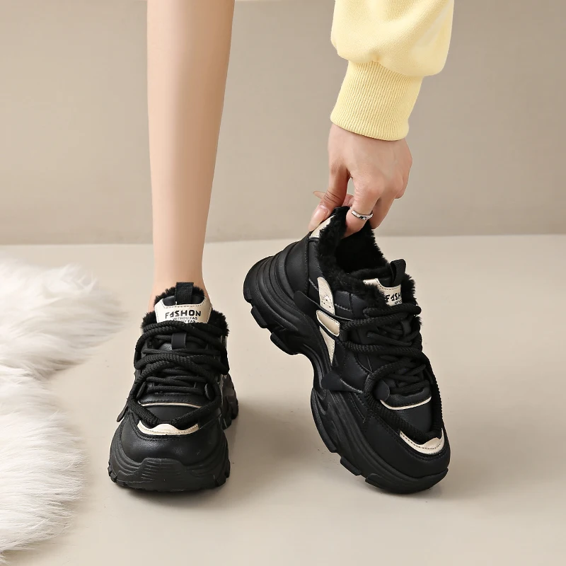 CRLAYDK зимние массивные кроссовки на меховой подкладке для женщин модная теплая