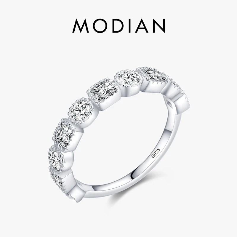 

MODIAN Pure 925 Sterling Silver Luxury Brand Rings For Women Sparkling Clear CZ Wedding Band Engagement Statement Fine Jewelry