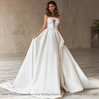 high quality a line wedding dresses strapless boat neck sleeveless draped open beck 2022 summer floor length gowns robe de ma