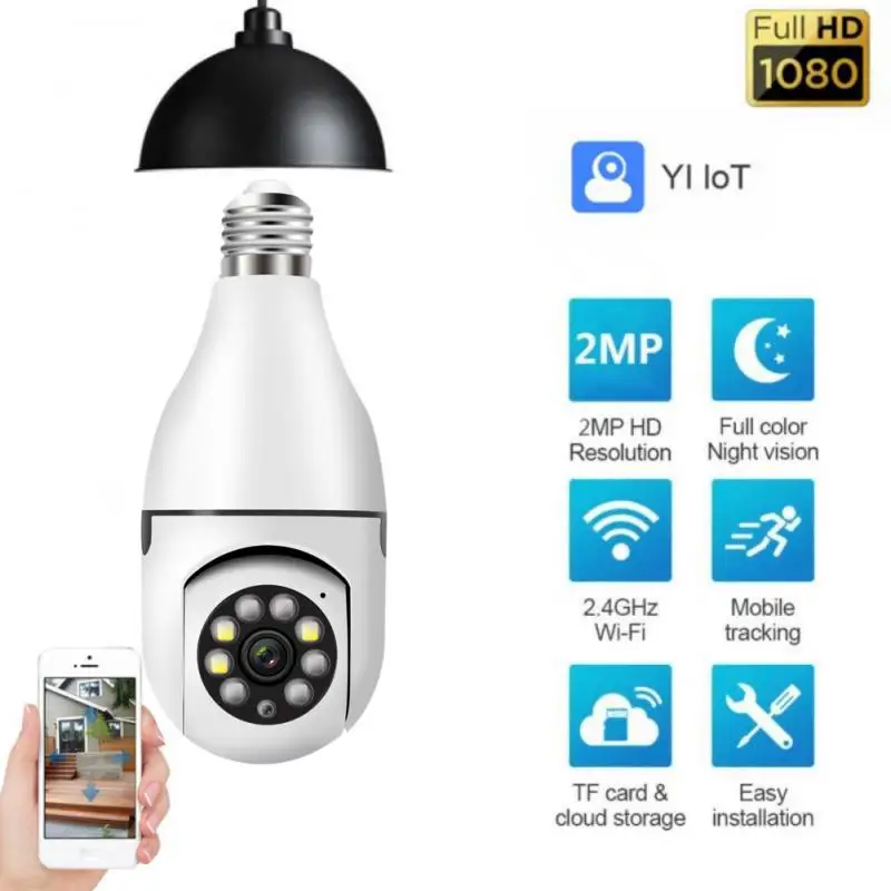 

1080P 360 Rotate Auto Tracking Panoramic Camera Light Bulb Wireless Wifi PTZ IP Cam Remote Viewing Security E27 Bulb Interface