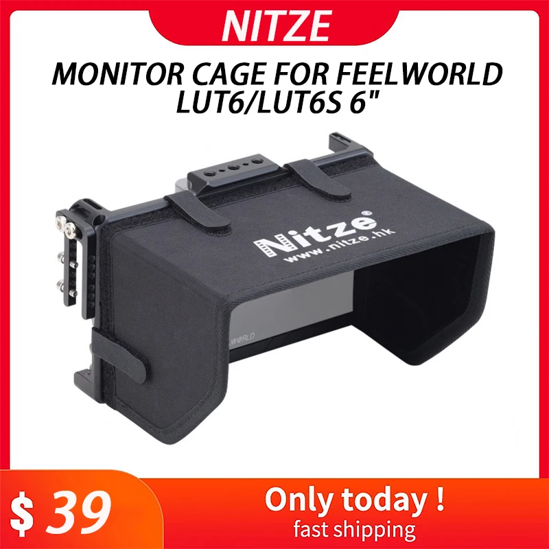 

Nitze Monitor Cage for Feelworld LUT6/LUT6S 6" with HDMI Cable Clamp and LS5-C Sunhood for Screen Monitor Rig Protective cage