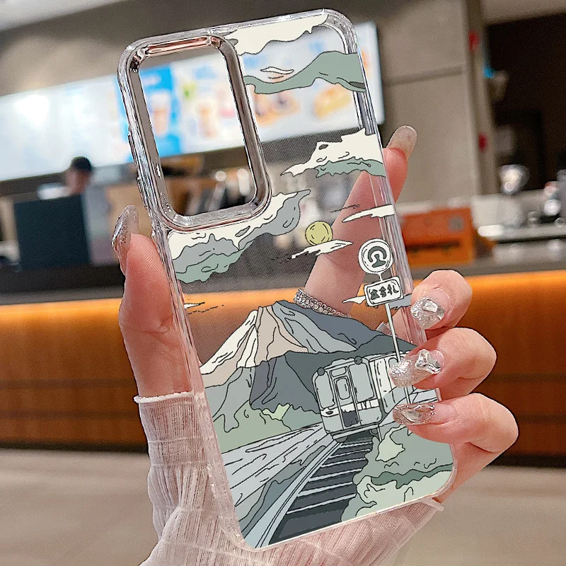 Чехол с покрытием линзы Anime Tram Town для Samsung Galaxy A55 A54 A35 A25 A15 5G A33 A14 A34 A52 A53 S20 S21 FE S22 S23 S24