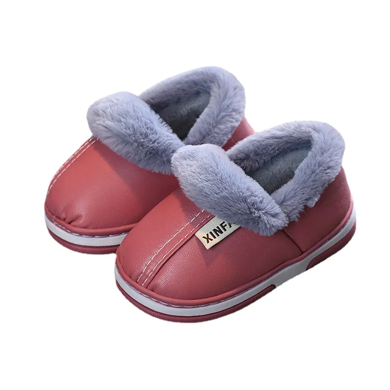

Winter Girls Snow Boots Pu Waterproof Kids Home Shoes Plush Warm Girls Slippers Flat Indoor Shoes Boys Short Boots SBA027