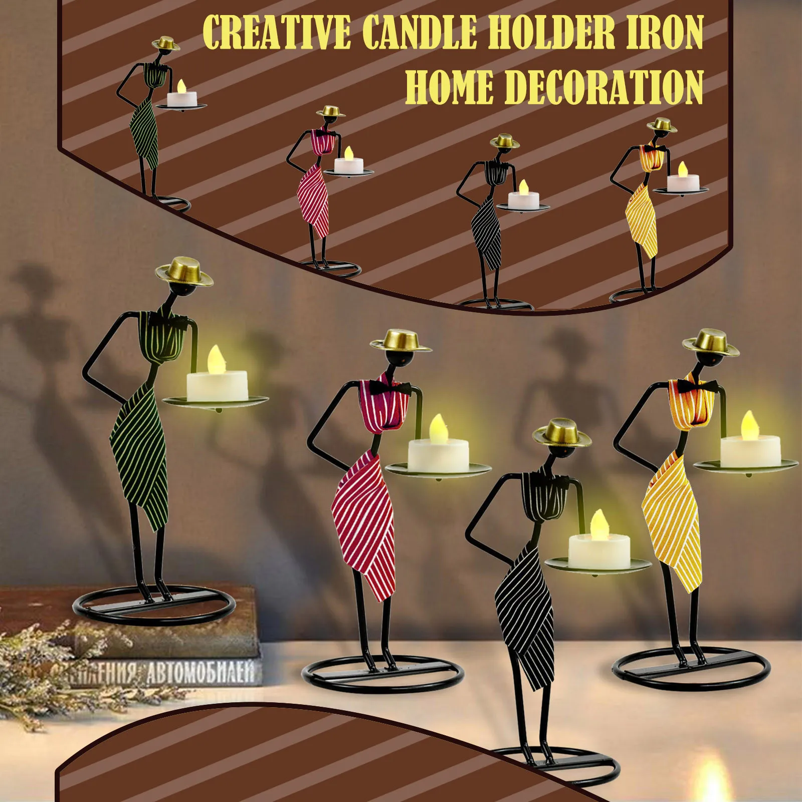 

Creative Ca Dining Modeling Metal Retro Table Party Candlestick Home Decor Human Home Textiles Gnome Solar Garden Light