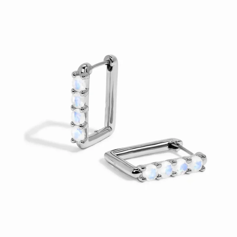 

South Korea ins new sterling silver S925 rectangular inlaid moonstone earrings female niche light luxury exquisite earrings