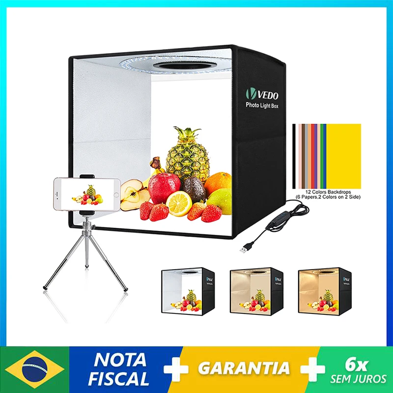 

VEDO Mini Folding Lightbox LED Light Adjustable Brightness Photography Studio Shooting Light Tent Box Kit 12 Colors Backdrop