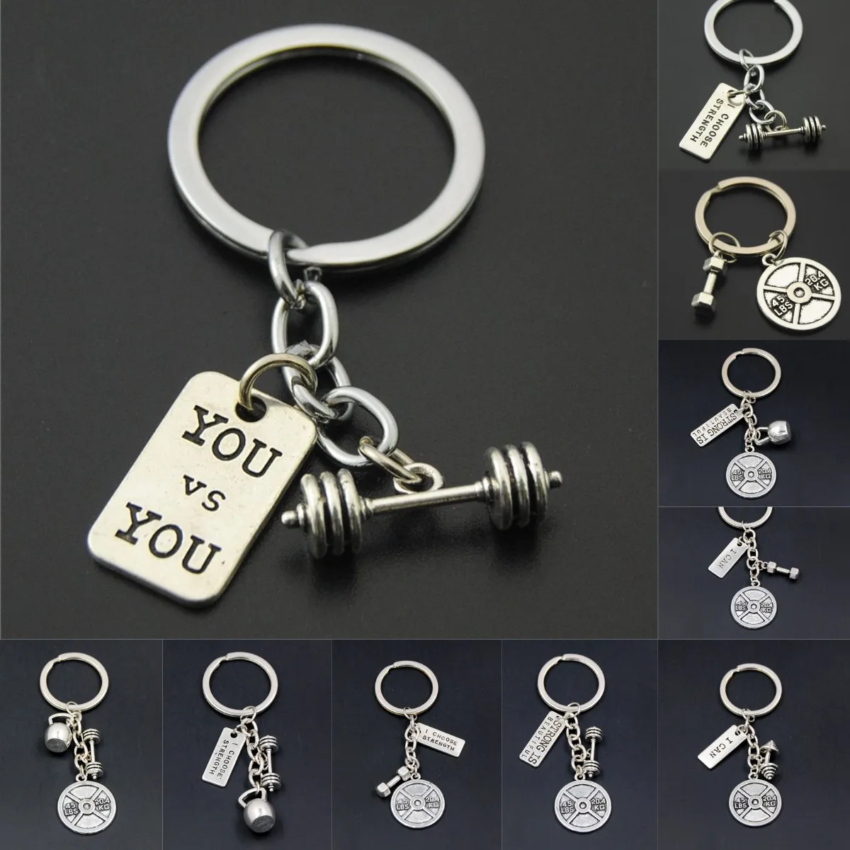 

Fashion Mini Sports Equipment Key Ring Dumbbell Weightlifting Personality Key Chain Pendant Tide Brand Personality Female Couple