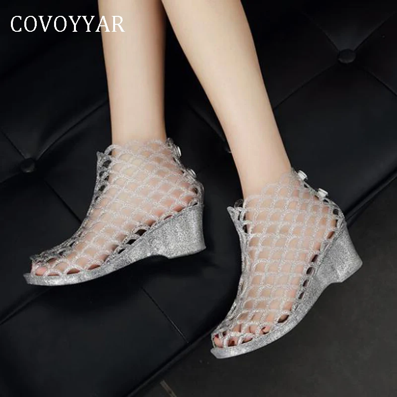 

2023 Newest Glitter Women Gladiator Sandals Wedge Peep Toe Summer Transparent Beach Women's Ladies Jelly Shoes WSS34