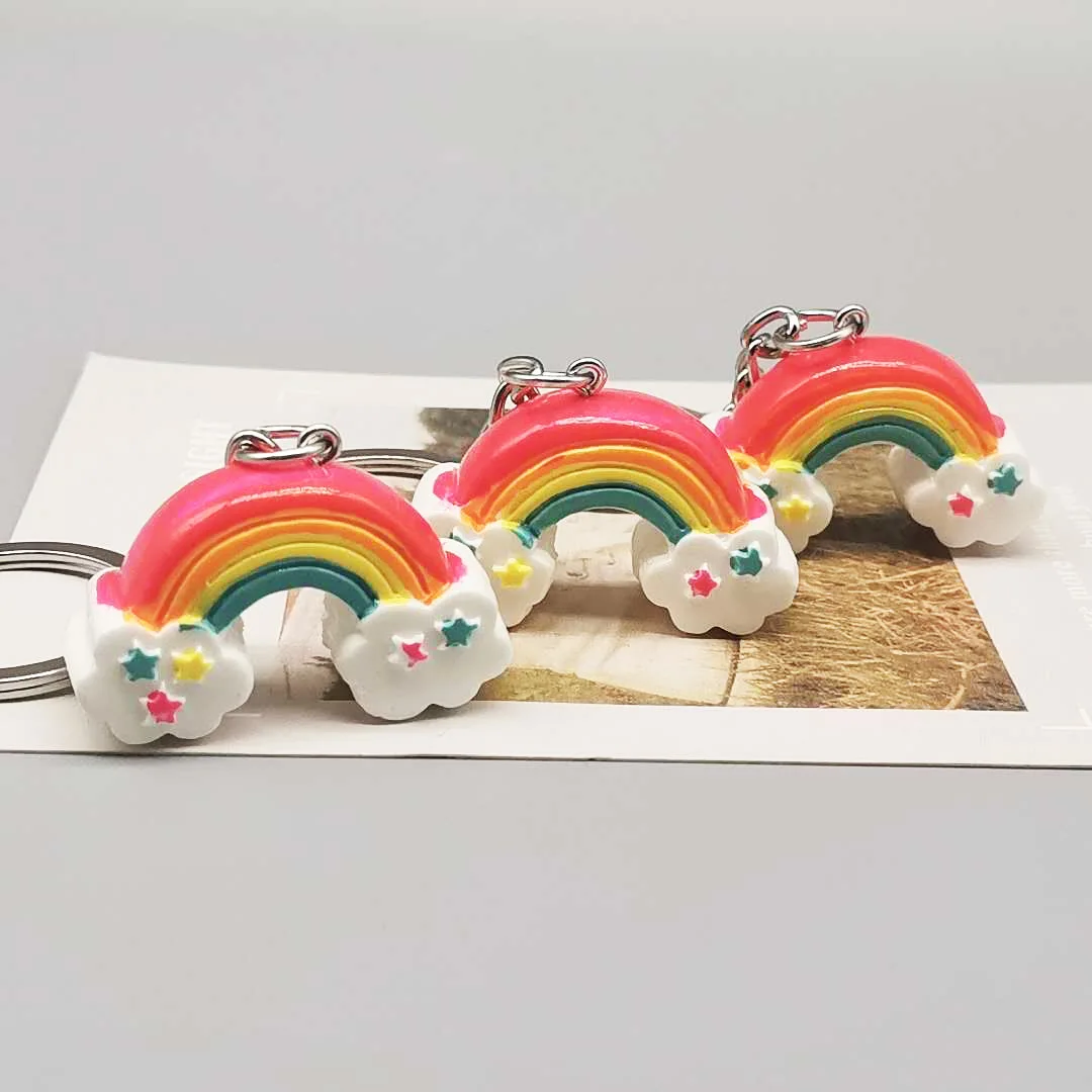 1PCSCartoon 3D three-dimensional rainbow keychain resin bag pendant car key ring gift wholesale promotion |