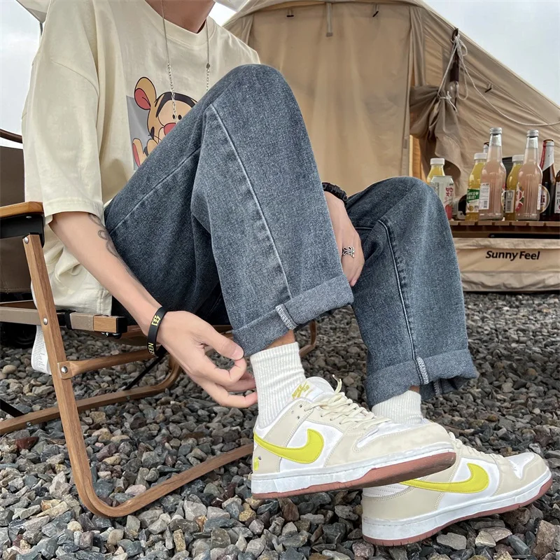 New Streetwear Baggy Jeans Men Korean Fashion Loose Straight Wide Leg Pants Male Brand Clothing Black Light Blue Man Women Pants