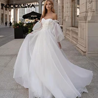 roddrsya princess beading sweetheart organza wedding dress 2022 long puff sleeves bride gowns lace up back pleats robe de mari%c3%a9e