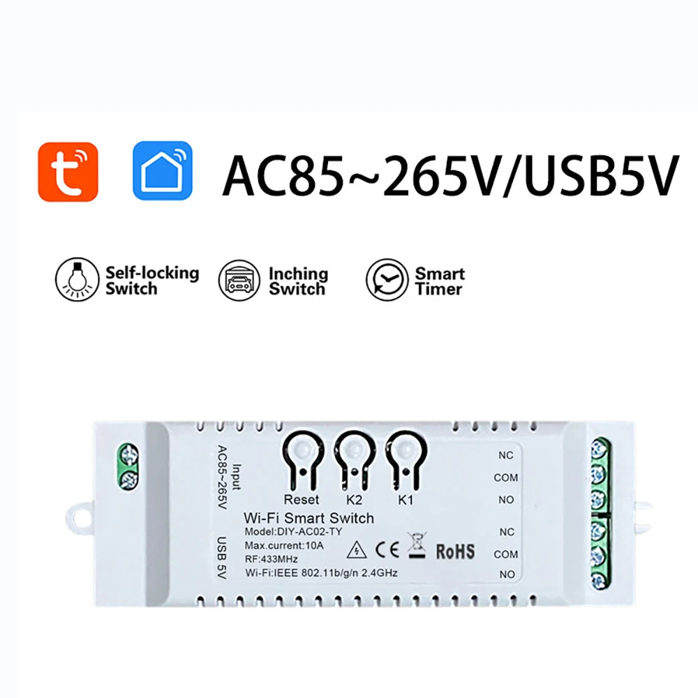 

Умный выключатель Tuya с Wi-Fi, управление через приложение, 1 канал, 2 канала, 4 канала, 7-32 В постоянного тока, 85-265 В переменного тока, USB, 5 В, бытовые электроприборы с функцией включения и выключения, для Alexa