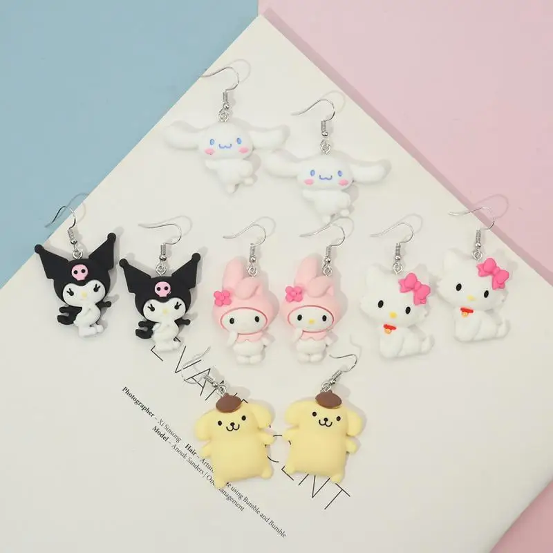 

Kawaii Sanrioed Hello Kitty Kuromi My Melody Cinnamoroll модная индивидуальность милая девушка милые творческие серьги Игрушки для девочек
