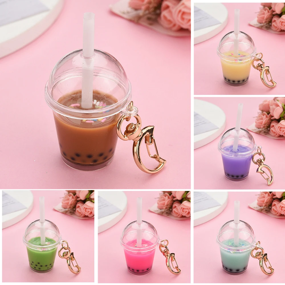 

Kawaii Acrylic Boba Tea Keychains Simulation Mini Milk Bottle Pendant With Moon Keyrings For Women Car Purse Bag Ornament