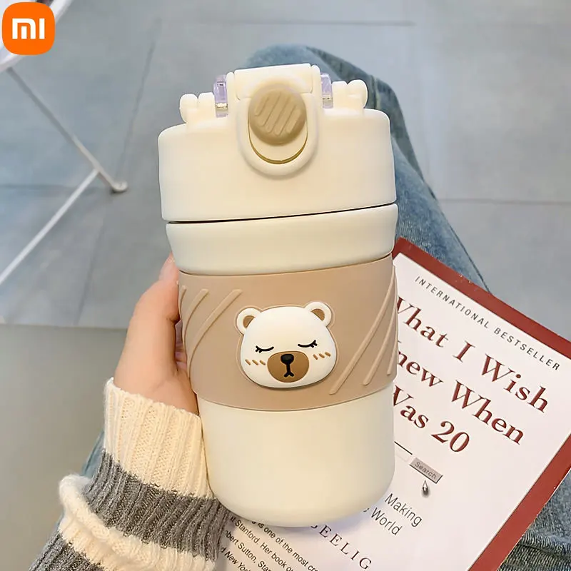 

Xiaomi Cute Thermos Bottle Ladies Fashion Double Drink Accompanying Coffee Cup Portable Water Cup with Straw Stainless Steel Cup