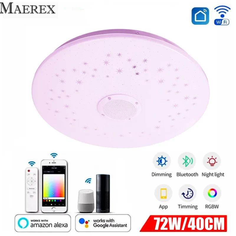 

Светодиодная потолочная лампа RGB с Wi-Fi, лампа с высоким качеством звука, с регулируемой яркостью, люстра для спальни, работает с Alexa, 72 Вт