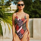 Бразильский купальник с открытой спиной, женский слитный купальник с принтом, сексуальное боди с контролем живота, Винтажная летняя пляжная одежда размеров S  XXL