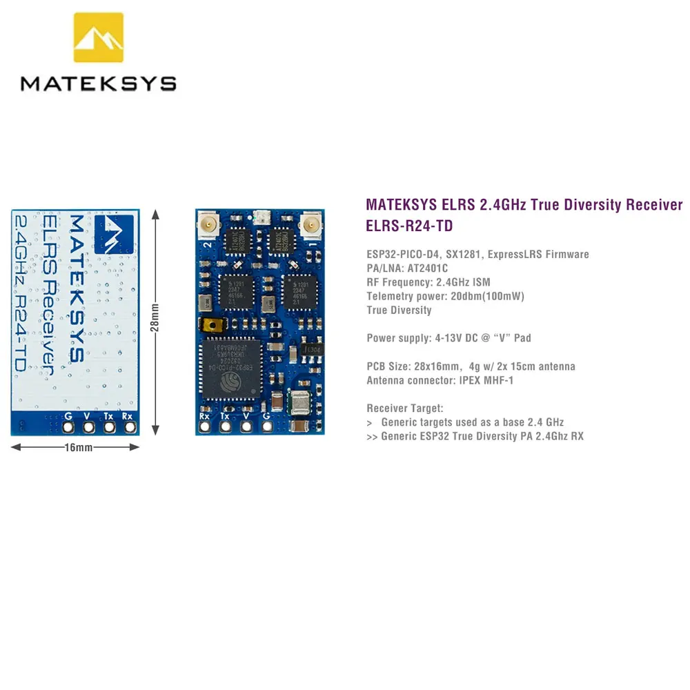 MATEK Mateksys ExpressLRS ELRS 2 4 ГГц ELRS-R24-D наноприемник для RC FPV Mini Freestyle гоночный дрон на
