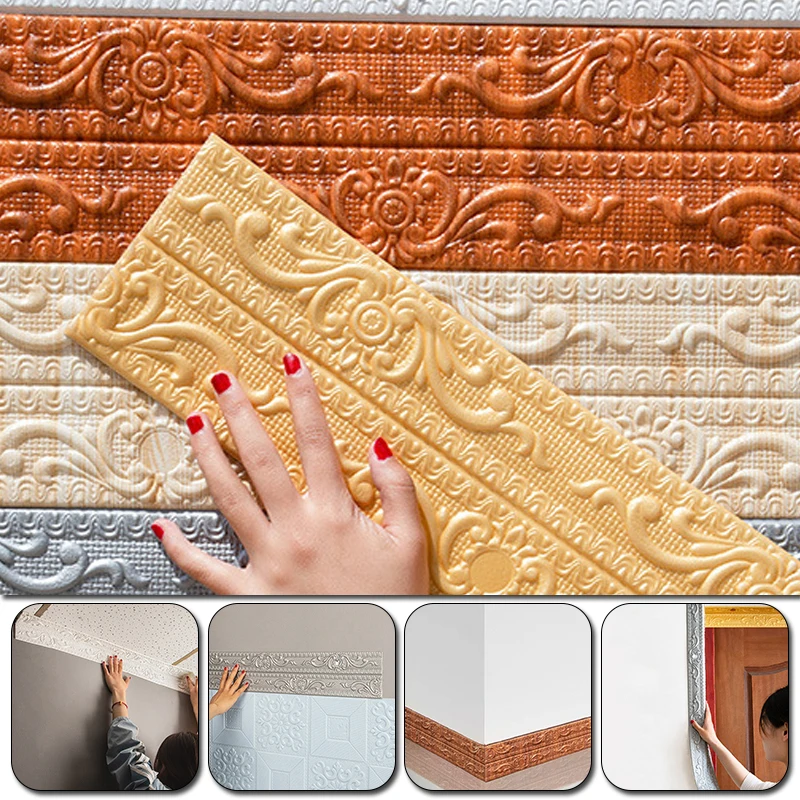 New Waistline Baseboard Self-adhesive Three-dimensional Wall Sticker 3D Foam Edge Banding Frame | Дом и сад