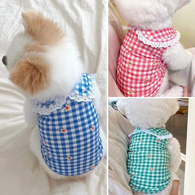 

Summer Ultra-thin Pet Plaid Shirt Lapel Dog Clothes Cat Clothing Puppy Sleeveless Breathable Clothes For Small Dogs Chihuahua