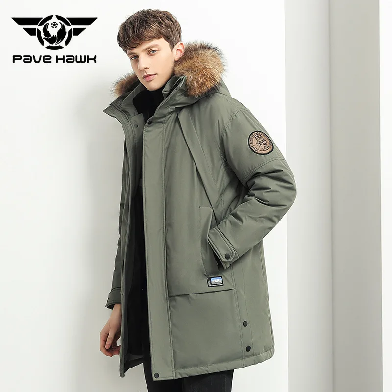 Мужской зимний пуховик с меховым воротником теплая парка средней длины для