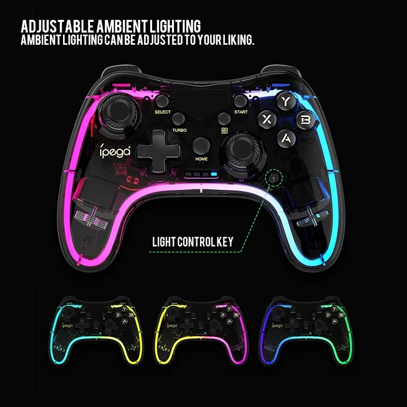 

Новый игровой контроллер Ipega PG-9228 Bluetooth, цветной прозрачный геймпад RGB, подходит для игр Ns Switch MFi, телефонов Android
