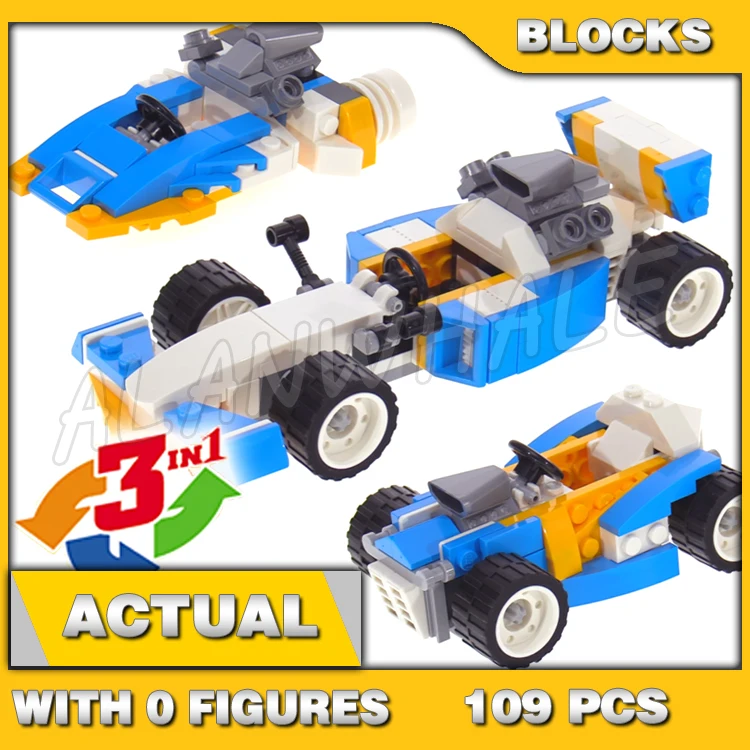 

109 шт. креативные 3 в 1 экстремальные двигатели, спортивный синий гоночный автомобиль, горячий стержень, скоростной катер 11043, набор строитель...