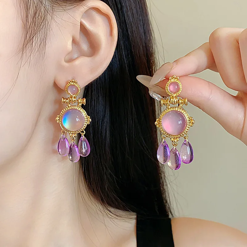 Круглые каплевидные полимерные серьги в дворцовом стиле ретро с кисточками