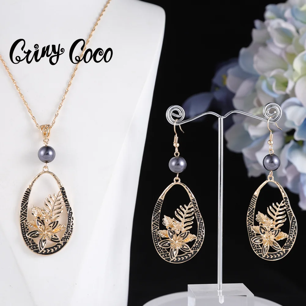 

Cring Coco Polynesian Jewelry Set Samoan Large Dangle Earrings Flower Necklace Sets Wholesale Hawaiian Pendant 2022 for Women