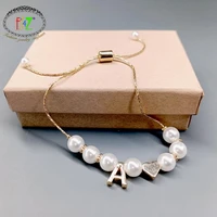 f j4z popular fashion letter bracelet for women 2022 trend simulated pearls strand heart charm bracelet bangle xmas gifts