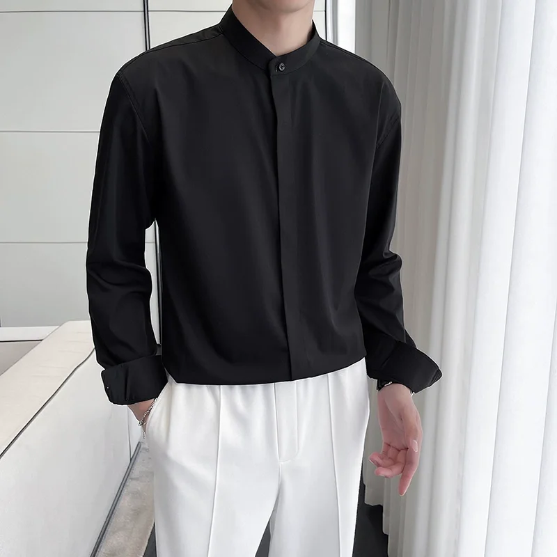 

Рубашка мужская с воротником-стойкой и длинным рукавом, 2023