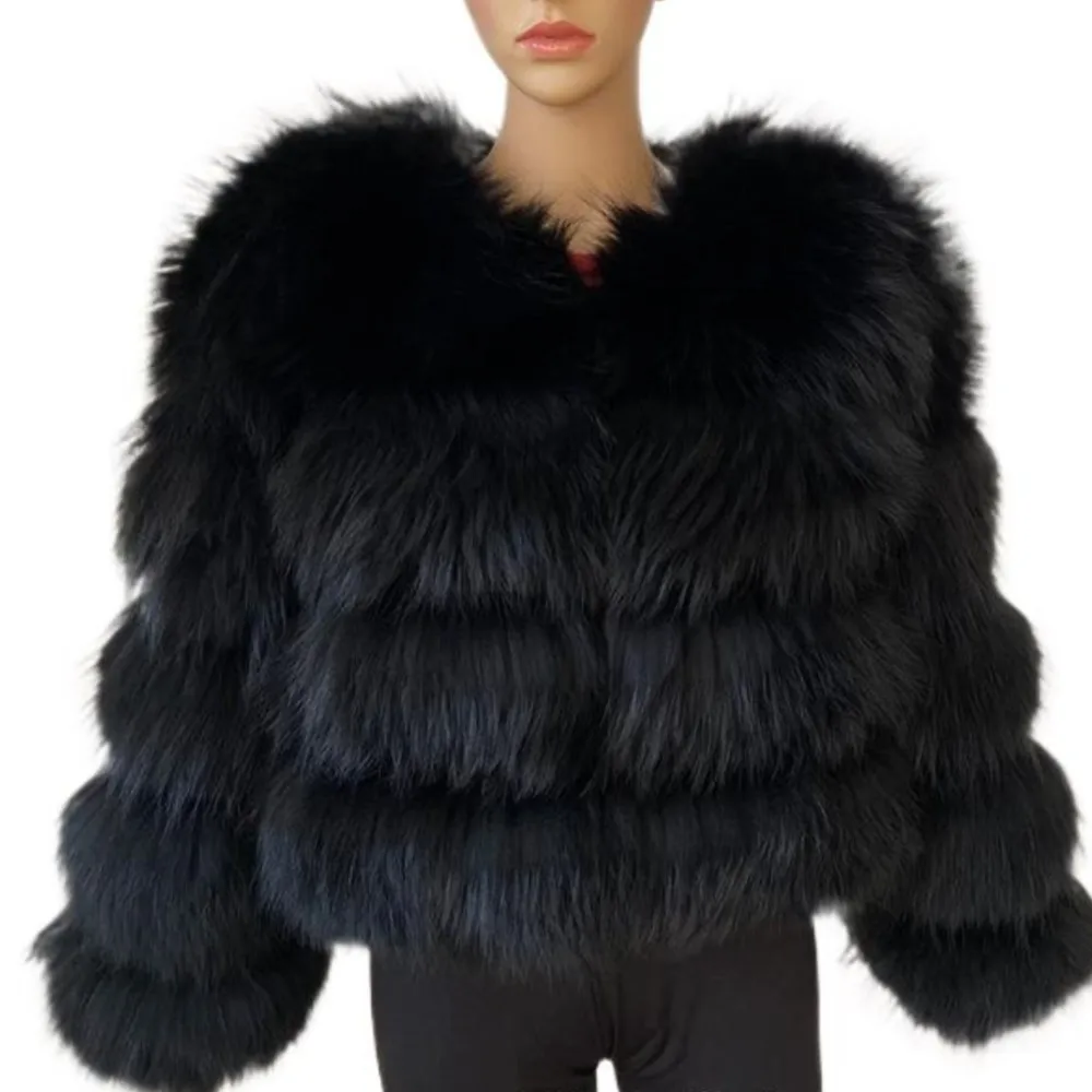 Women's Winter Luxury Real Raccoon Fur Coat  Silver Fox Top Hooded Natural Warm Thicken Jackets New Leather Fur Zipped Outwear