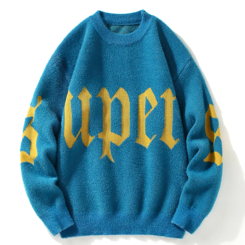 Y2K Clothes Women Knitted Sweater Streetwear Loose Male Women Sweater Pullovers Letter Print Hip Pop Pattern Winter Spring