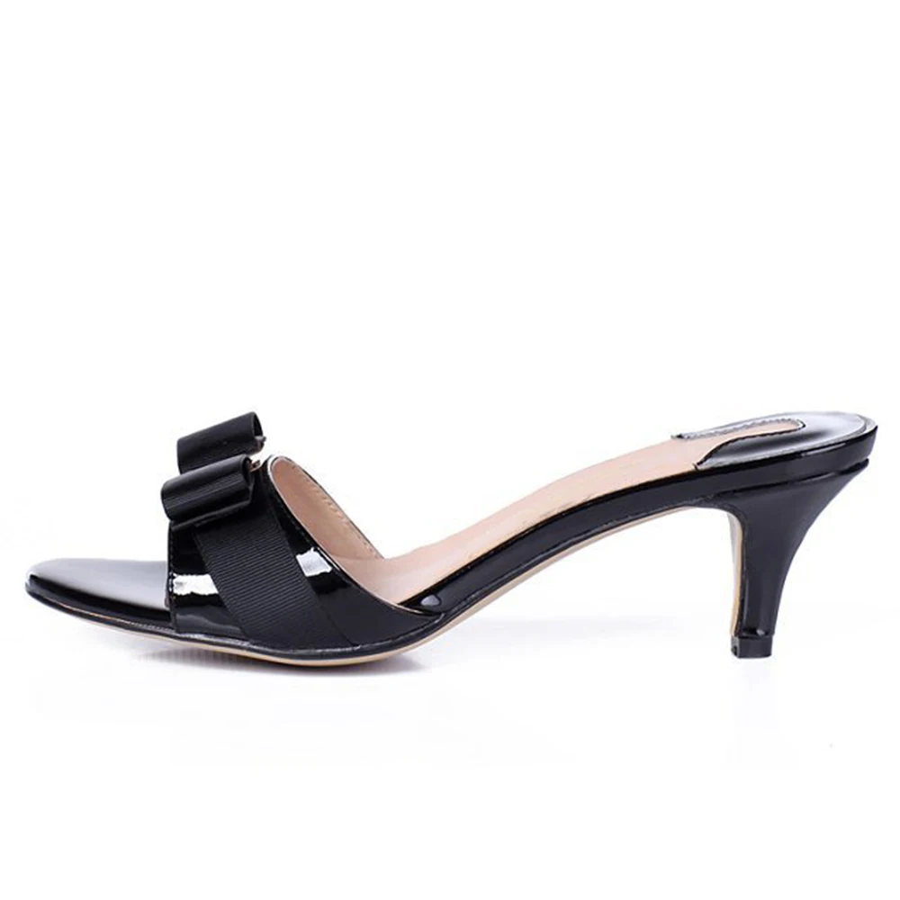 

Summer Women's Shoes Black Patent Leather Bow Metal Buckle Women's Slippers High-heeled Sandals