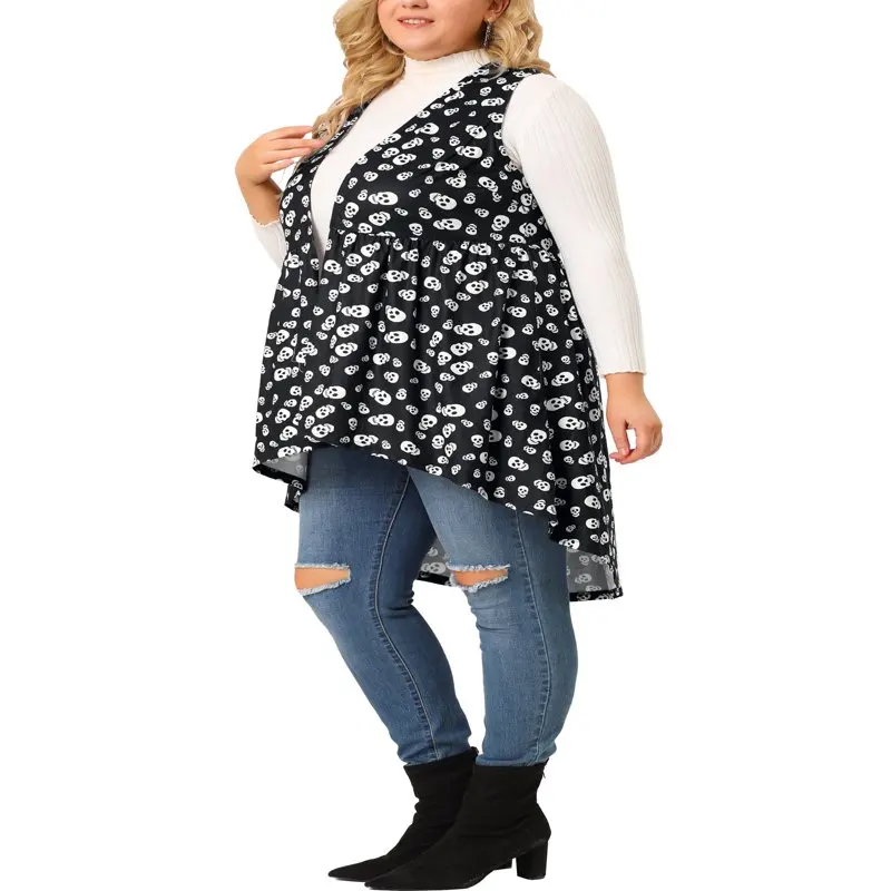 

Женский открытый кардиган с рисунком черепа, стильный и удобный трикотаж без рукавов для женщин.