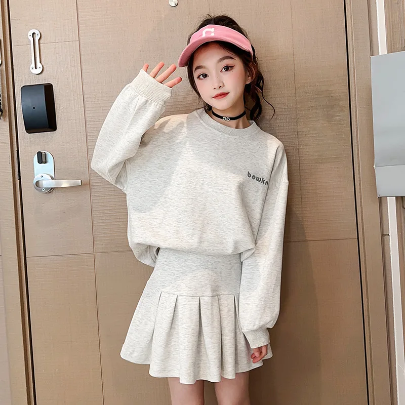 

2023 autumn winter sailor plaid bowknot white sweatshirt t shirt + jk skirt toddler girls teenager children set 9 10 11 12 year