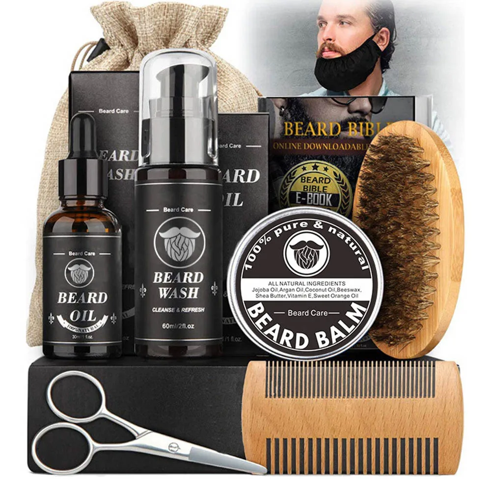 

7pcs/set Beard Growth Kit Beard Hair Enhancer Growth Thickening Activator Serum With Comb Scissors