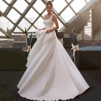tixlear women a line simple satin with court train sexy backless bridal gown robe de mariee white custom made wedding dress 2022